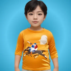 Dark Orange Long Sleeve Kids' T-Shirt – Two Polo Horses Print